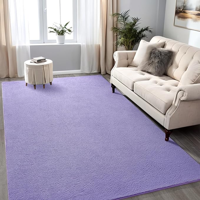 5x7 Lavender Purple Area Rug Modern Aesthetic Minimalist | Washable Memory Foam, Low Pile Non Slip Indoor Carpet for Living Room Bedroom Office Classroom College Dorm Room Home Decor