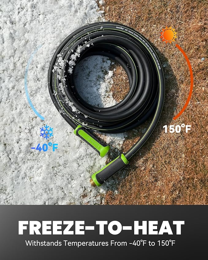 RAINPOINT Garden Hose 25ft x 5/8", Water Hose Heavy Duty, Flexible, Lightweight Durable Hybrid Hose with Swivel Handle for Yard, Car Wash, Pets, No Kink, Male to Female Fittings