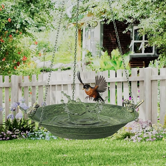 12'' Metal Hanging Bird Bath with Solar Fountain, Vintage Bird Bath Bowl, Bird Feeder with Bird Bath Bubbler for Outdoors, Garden, Patio Decor (Bronze Green)