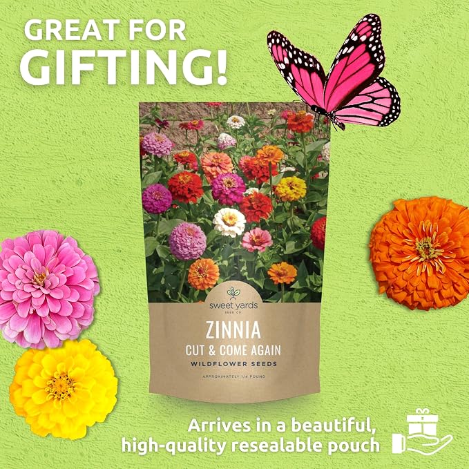 Zinnia Cut & Come Again Mix - Bulk 1/4 Pound Pouch - 15,000 Flower Seeds for Planting - Zinnia elegans