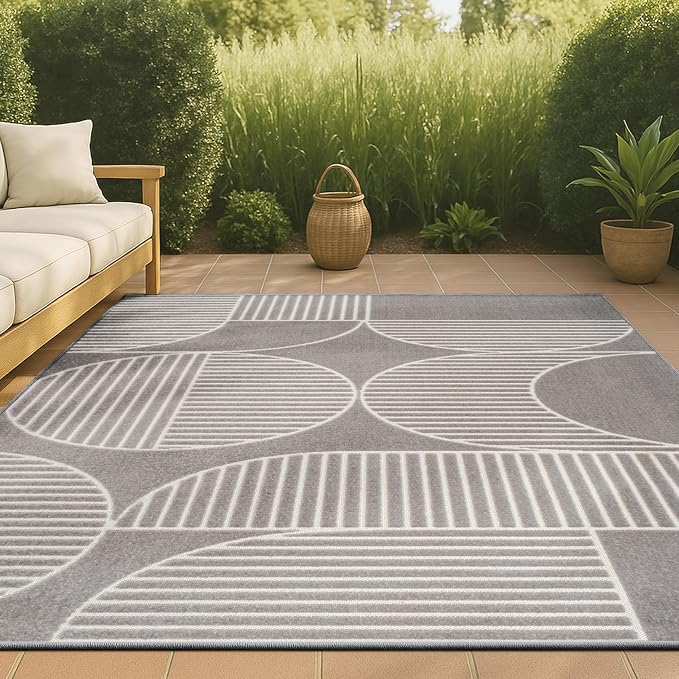 JONATHAN Y Nordby High-Low Arch Striped Gray/Cream Indoor/Outdoor Area Rug, 8x10, Contemporary,Bohemian, Transitional for Bedroom,Kitchen,Living Room,Non Shedding (SCN104C-8)