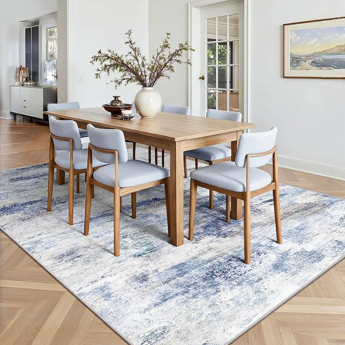 6x9 Area Rugs, Abstract Morden Soft Washable Rug, Non-Slip Low Pile Rugs for Living Room, Bedroom, Dining Room, Home, Office(Rust Blue/Brown)