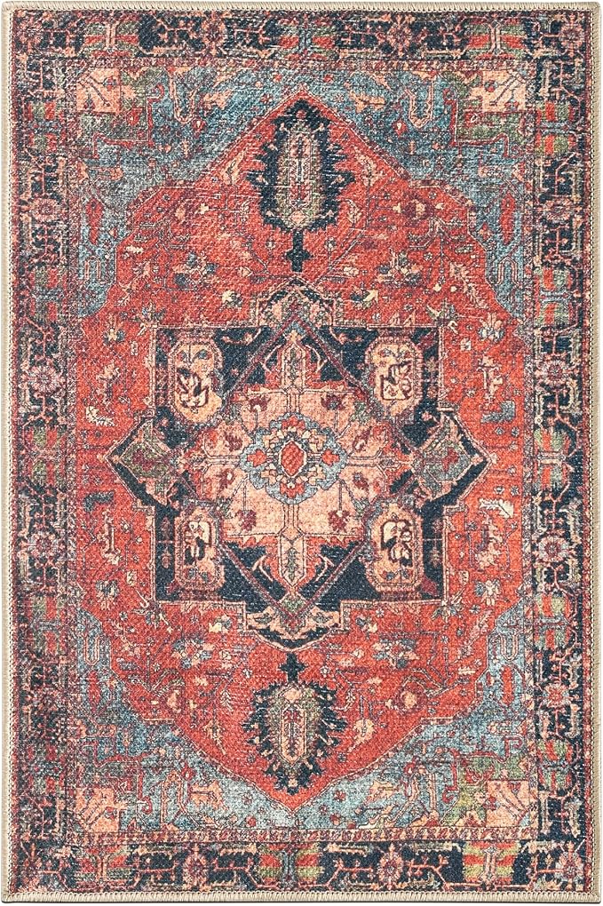 Keen Home Design Vintage Washable Entryway Rug, Non-Slip Low Pile, 2x3 | Machine Washable Cotton Chenille, 0.25In Low Pile, Rubber Non-Slip Back; Kitchen, Entryway, Bathroom, Bedside