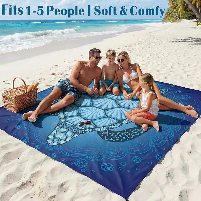 Famstar Beach Blanket Oversized Extra Large 78"X81"/10'X9',Waterproof Sandproof Beach Blanket 2-8 Adults Lightweight Durable for Travel Camping Hiking Picnic