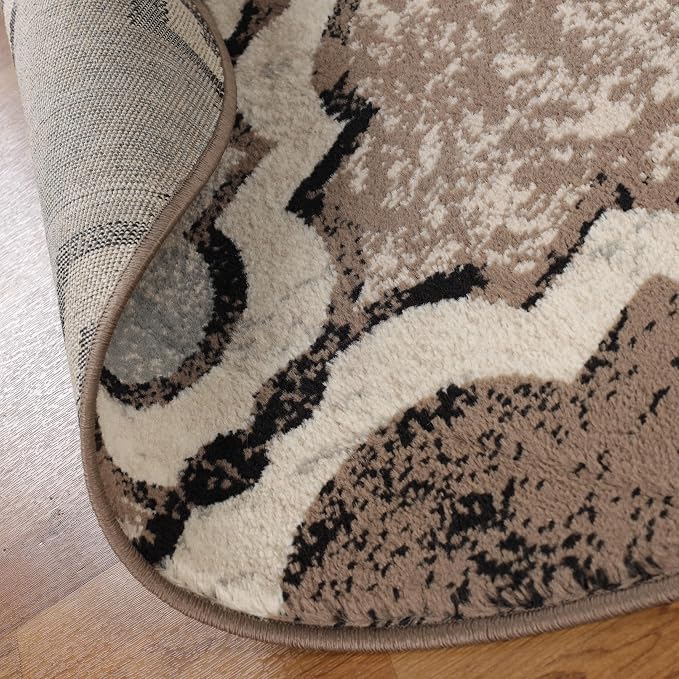 Superior Modern Indoor Area Rug, Non Slip Rug, 5' Round, Ivory | Geometric Design Floor Décor, Easy Care High Traffic Areas Living Dining Room, Bedroom, Office, Entryway, Viking Collection
