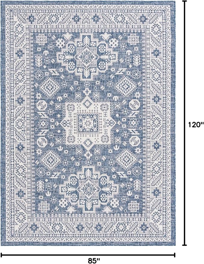 Unique Loom Outdoor Aztec Collection Area Rug - Chalca (7' 1" x 10' Rectangle, Blue/ Ivory)