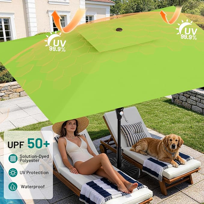 AreShark 8'x10' 2 Tiers Rectangular Patio Umbrella - Outdoor Umbrella Waterproof UV Protection, Market Table Umbrella w/Crank for Pool, Backyard, Deck(Apple Green)