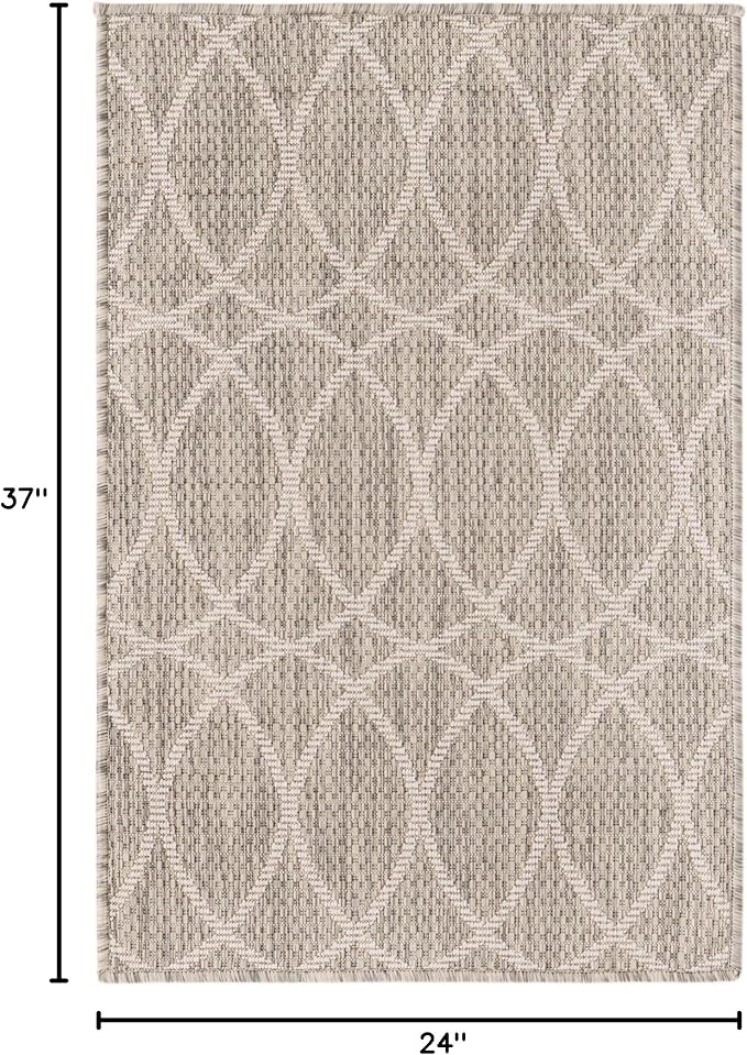 Unique Loom Outdoor Trellis Collection Area Rug - Gitter (2' x 3' 1" Rectangle, Light Gray/ Ivory)