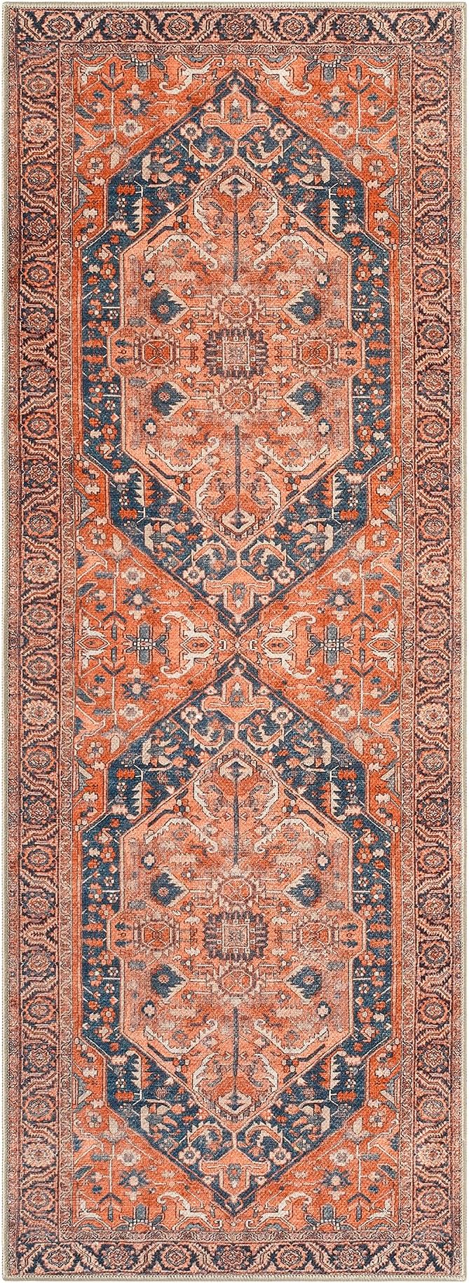 Keen Home Design Vintage Washable Runner Rug, Non-Slip Low Pile, 2x12 | Machine Washable Cotton Chenille, 0.25In Low Pile, Rubber Non-Slip Back; Hallway, Kitchen, Dining Room, Entryway