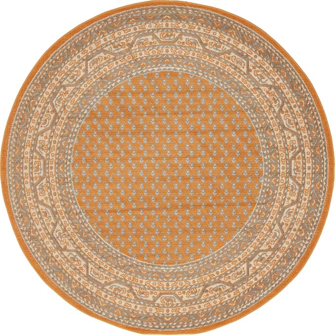 Unique Loom Williamsburg Collection Traditional Border with Dotted Center Area Rug, Round 5' 1" x 5' 1", Orange/Beige