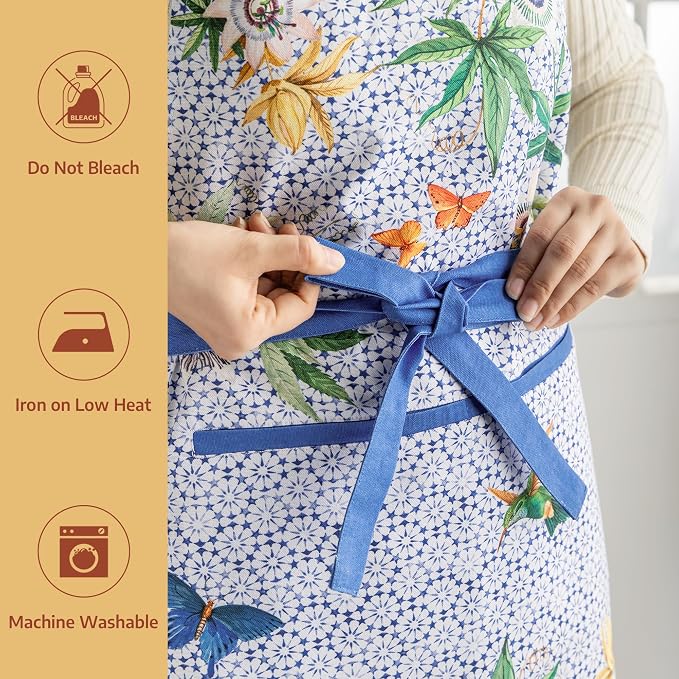 Maison d' Hermine Aprons for women with Pocket 100% Cotton (27.50"x31.50") | Adjustable Neck Strap & long ties Apron Men Chef Wedding Cooking Gardening Server Maid
