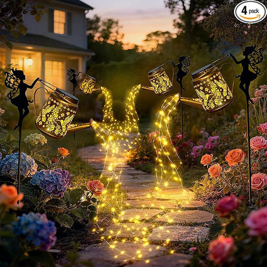 X-PREK Solar Lights Outdoor Waterproof, Fairy Solar Garden Lights Outdoor Decoration, Hummingbird Solar Watering Can Light Gardening Gifts for Mom Grandma 4 Packs