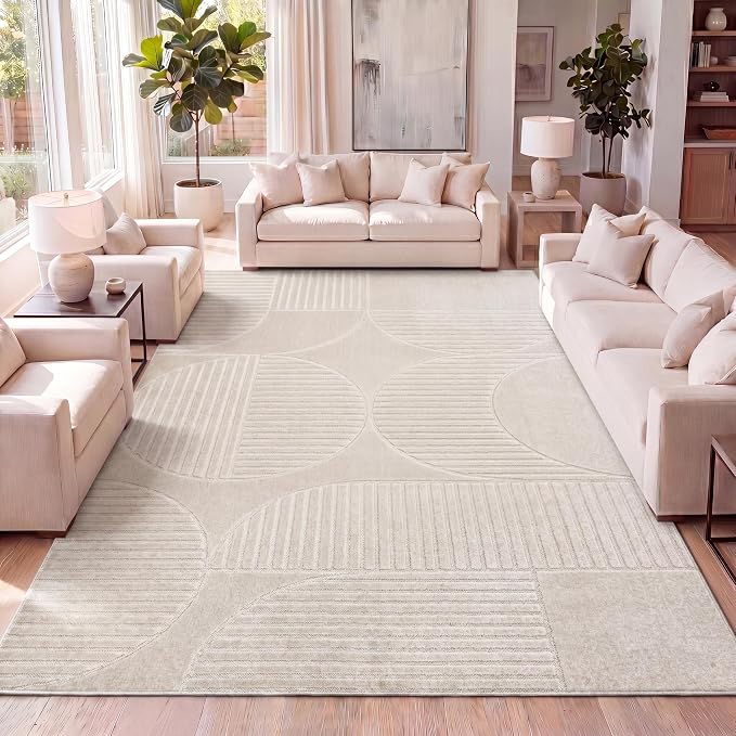 JONATHAN Y Nordby High-Low Arch Striped Ivory/Cream Indoor/Outdoor Area Rug, 12x18, Pet Friendly, Non-Shedding, Stain Resistant, Easy-Cleaning for Backyard, Patio (SCN104B-18)