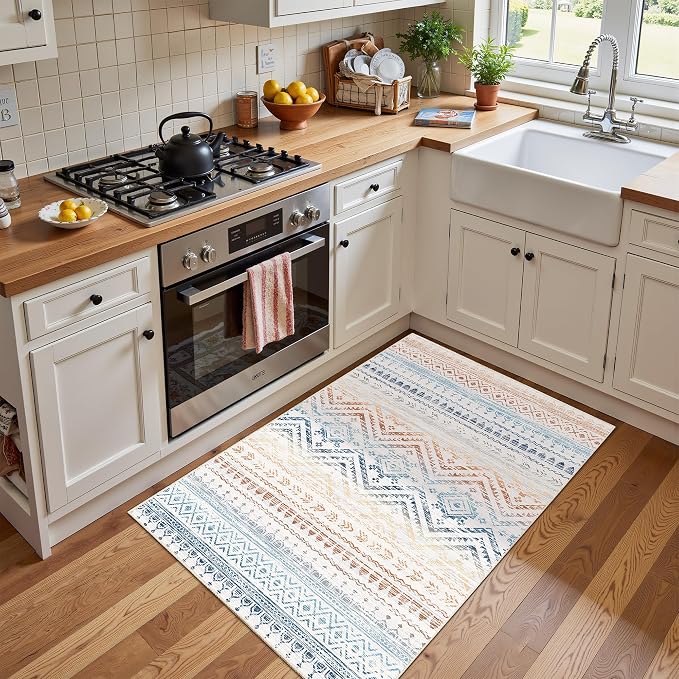 Miukiki 2x3 Entryway Rug Washable Non Slip Moroccan Area Rugs Multi | Soft Low Pile Kitchen Rug for Bedroom Bathroom Floor, Indoor Small Rug Easy Clean Machine Washable Rugs 2'x3'