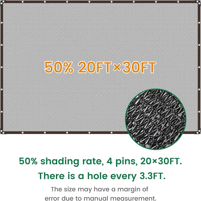 50% 20 X 30 FT Black Shade Cloth, Outdoor Woven Sun Shade with Grommets, Durable Breathable Netting Shading Antifreezing for Patio, Garden, DIY Home, Plants Cover, Greenhouse, Dog Kennel