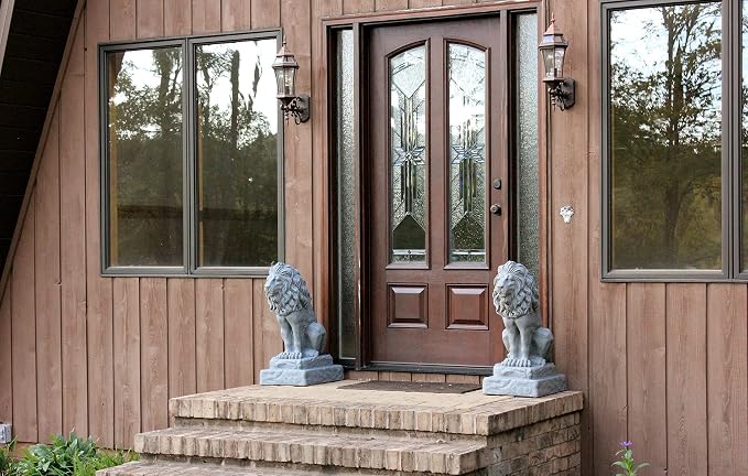 EMSCO Group Guardian Lion Statue Natural Granite Appearance Made of Resin Lightweight 28" Height