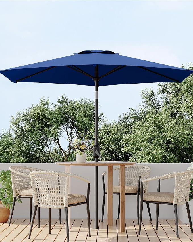 PeakPursuit 7.5FT Patio Umbrella Outdoor, Table Umbrella, Market Umbrella with Push Button Tilt and Crank, 6 Sturdy Ribs UV Protection Waterproof for Garden, Deck, Backyard (Navy Blue)