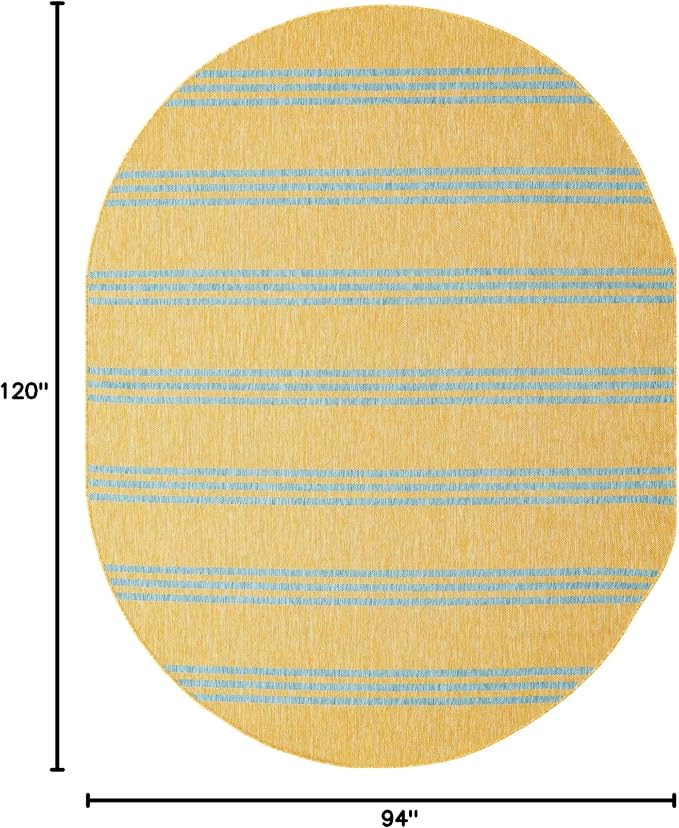 Unique Loom Outdoor Collection Area Rug - Anguilla (7' 10" x 10' Oval, Yellow and Aqua/Light Blue)