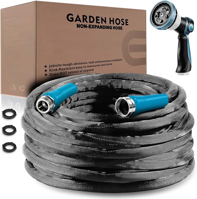 Relxitl Garden Hose 50feet, Water Hose with 10 Function Hose Nozzle, NON-Expandable Hose, Tough & Flexible, Lightweight, Crush Resistant Fittings, Kink & Tangle Free, Rust Proof for Watering