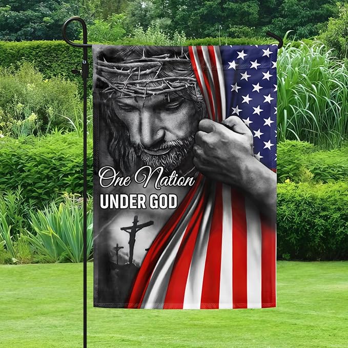 FLAGWIX Christian Patriot American Flags, One Nation Under God Christian Flag - 4th of July Decorations for Home, Outside Flag, Garden Flag 12x18 - Double Sided, Heavy Duty Canvas Indoor Outdoor Flag