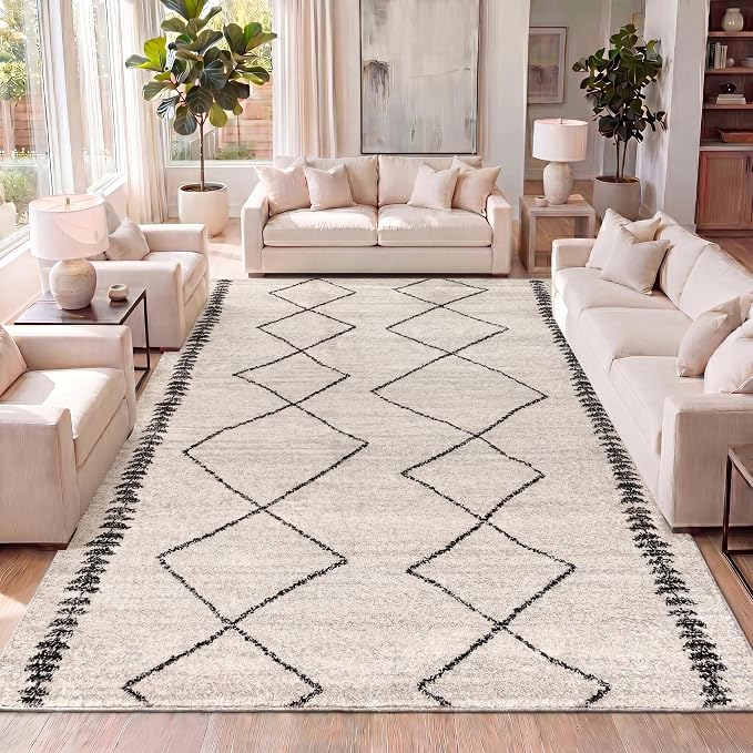 JONATHAN Y Zaina Moroccan Beni Souk Cream/Black Indoor Area Rug, 4x6, Contemporary, Modern, Easy-Cleaning for Living Room, Bedroom, Kitchen, Pet Friendly, Non-Shedding (MOH203A-4)