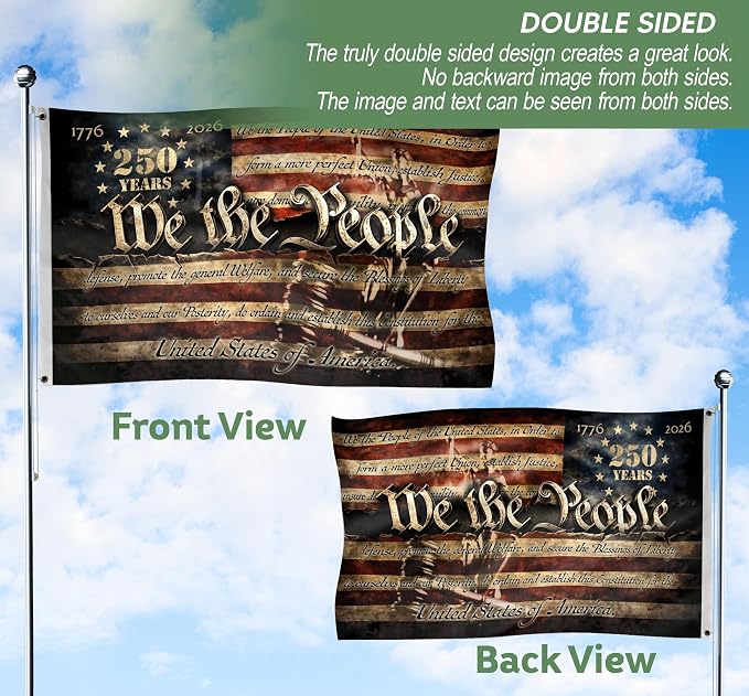 250 Years Of Freedom Flag 3x5 Ft, We The People Banner, 250th Anniversary Banner, 250 Anniversary Usa Flag With Brass Grommets, 4th Of July Decorations Outdoor, Front & Back Printed 3