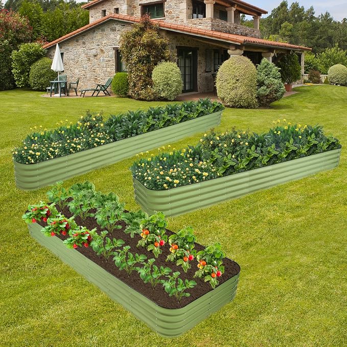GoCampDriect 6IN1 Raised Garden Bed - 8x3x1ft Galvanized Raised Garden Boxes Outdoor Corrosion Resistant | Variable Shape 9x2x1ft Metal Raised Garden Beds for Planting Vegetable, Fruits,Flower