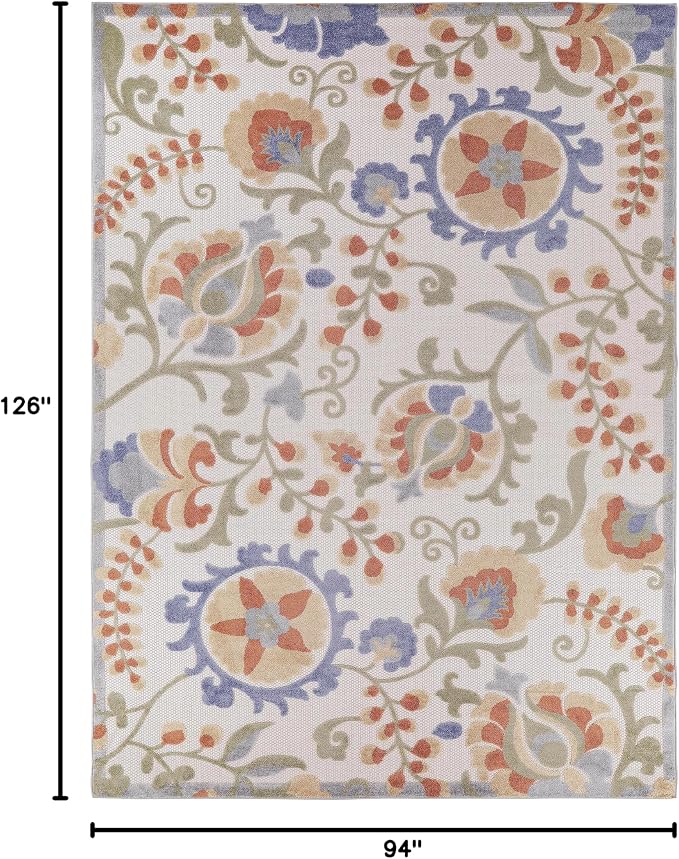 Nourison Home Aloha Ivory Blue 7'10" x 10'6" Area Rug - Easy Clean, Non Shedding, Bed Room, Living Room, Dining Room, Kitchen (8' x 11')