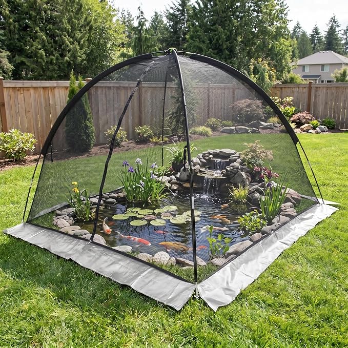 PGL Pond Cover Net Garden Dome Netting - Outdoor Protecting Tent for Fish Koi 10×8FT Zippers and Wind Ropes Protect Ponds, Gardens and Vegetable Gardens