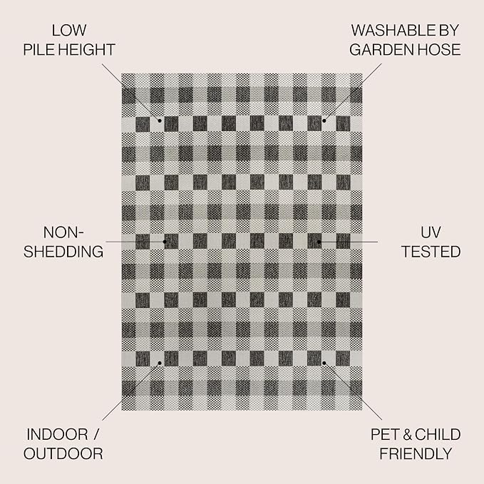 JONATHAN Y Geometric Bold Gingham Indoor Outdoor Area Rug 3X5 Black/Cream, Darcy Traditional for Backyard, Patio, Porch, Easy-Cleaning, High Traffic, Pet-Friendly, Non-Shedding (TSN201A-3)