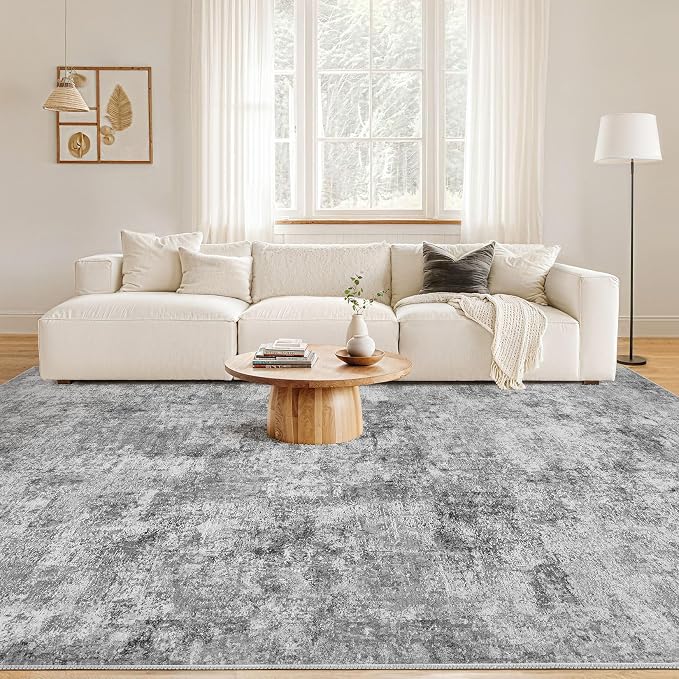 Nakagishi 8x10 Area Rugs Living Room: Washable Abstract Large Neutral Soft Rug Stain Resistant Modern Indoor Floor Non-Slip Carpet for Bedroom Nursery Kids Playroom Office Dining Room Dorm- Grey