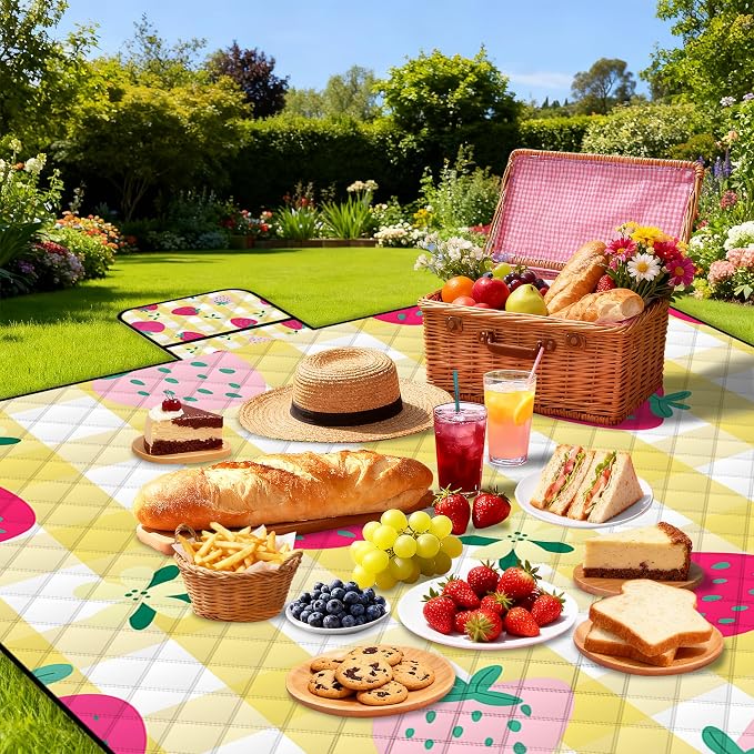 Extra Large Picnic Blanket Waterproof,80"x 80"Foldable Machine Washable Beach Blanket,Outdoor Blanket for 6-8 Adults,Picnic Mat Suitable for Indoor Crawling,Park Beach,Camping,Hiking,Travel（Yellow）