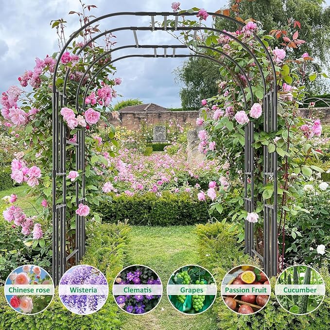 DoCred Garden Arch Trellis, 87in H x 59in L Large Garden Trellises Outdoor Metal Plant Support Trellis Archway Arbor Tunnel for Vegetables Plant Cucumber Trellis Decoration, Black