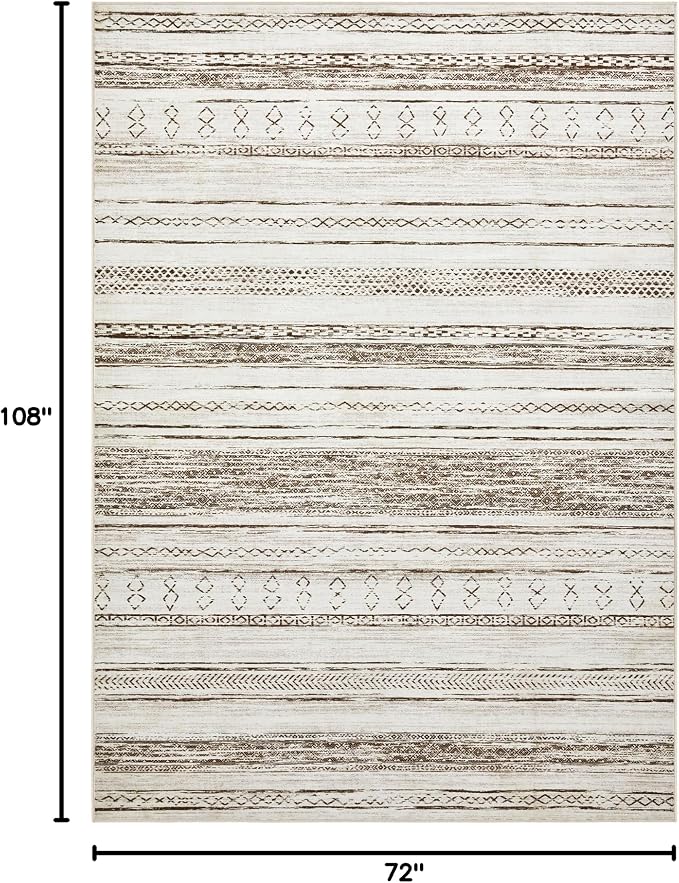 Tortania Area Rug Living Room Rugs - 6x9 Washable Large Soft Neutral Boho Moroccan Bohemian Farmhouse Rug Indoor Floor Carpet for Bedroom Under Dining Table Home Office Decor - Cream Brown