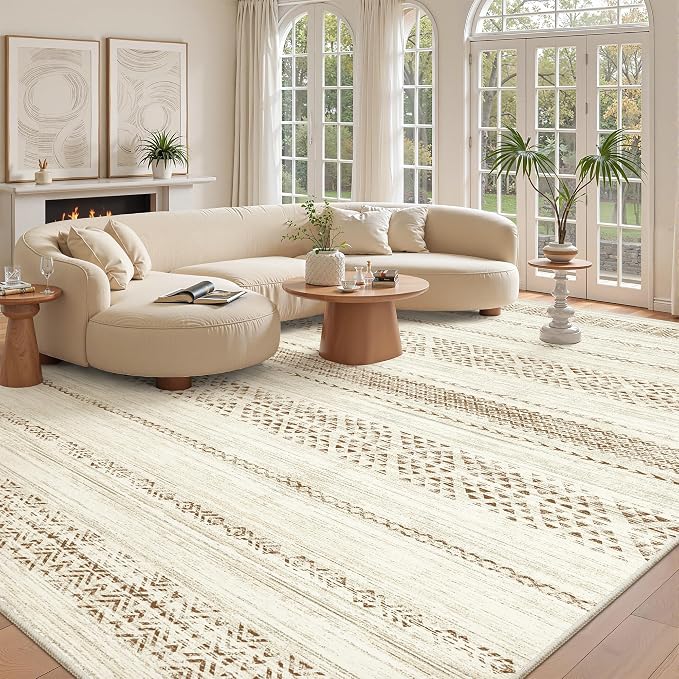 Miukiki 10x14 Area Rugs for Living Room Non Slip Washable Rug Brown | Soft Low Pile Indoor Extra Large Floor Carpet Stain Resistant Machine Washable Rug for Bedroom Dining Room 10'x14'