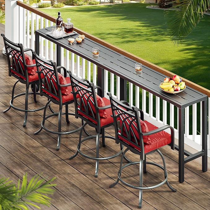 YITAHOME 55" Outdoor Bar Table, Rectangle Narrow Counter Height Table, Ideal Bar Height Table for Balcony, Patio, Garden, Yard, Poolside, Silver Bottom Texture