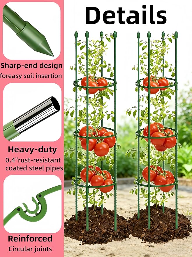 3 Pack Heavy Duty Tomato Cages for Garden, 59 Inch Tall Adjustable Metal Tomato Plant Support for Pots, Round Trellis for Climbing Plants Outdoor, Vegetable, Cucumber, Beans