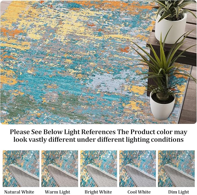 ROYHOME Modern Abstract 2x10 Rug Washable Rug Non Slip Stain Resistant for Bedroom Living Room Non Shedding Low Pile Indoor Floor Cover,Multi Color