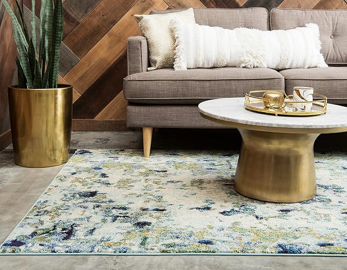 Unique Loom Chromatic Collection Area Rug - Champagne (4' 1" x 6' 1" Rectangle, Light Blue/ Blue)