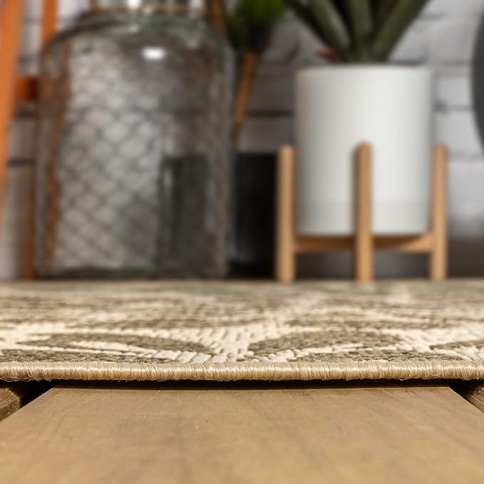 JONATHAN Y Floral Textured Weave Indoor Outdoor Square Area Rug 6X6 Sage/Brown, Zinnia Modern for Backyard, Patio, Porch, Easy-Cleaning, High Traffic, Pet-Friendly, Non-Shedding (SMB110A-6SQ)