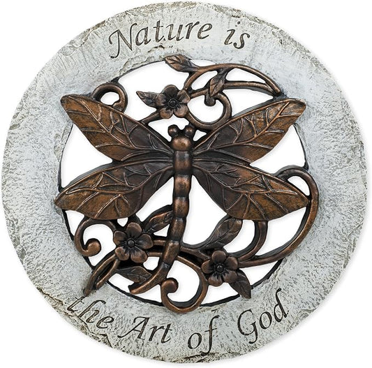 Nature is The Art of God Dragonfly 12 inch Round Dolomite Resin Stepping Stone