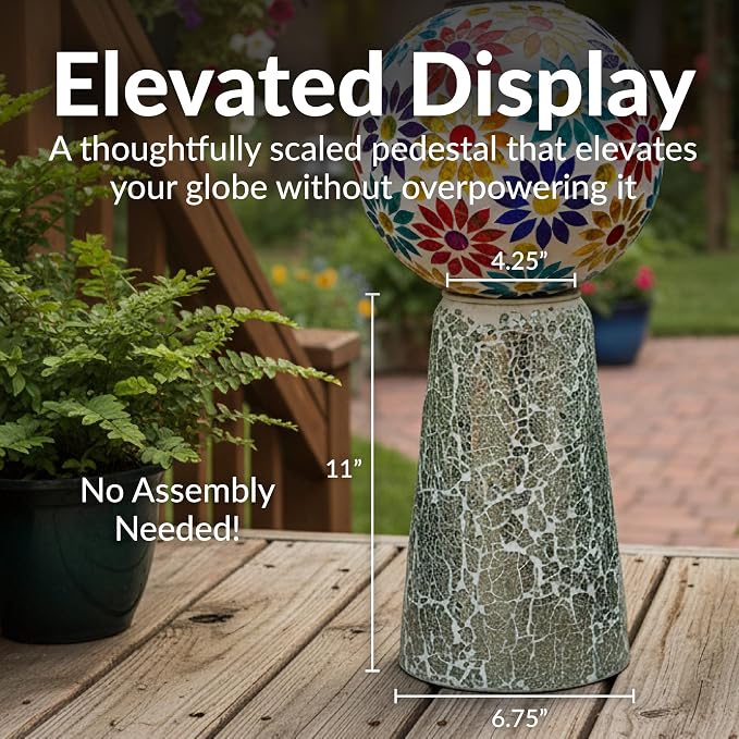 Sunnydaze Glass Gazing Ball Stand for Outdoors, Mirrored Diamond | Outdoor Mosaic Sphere Holder & Pedestal for Backyard or Patio Decoration, 11" Tall Gazing Globe Stand, Fits 10-12 in Balls