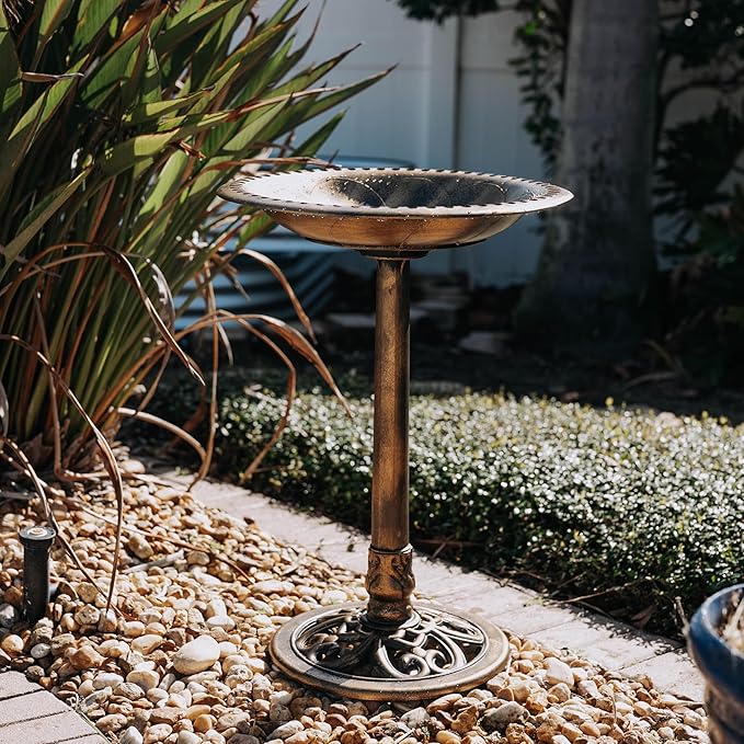 Backyard Expressions Outdoor Garden Bird Bath - Bronze - Weather Resistant Polyresin - 27 Inch