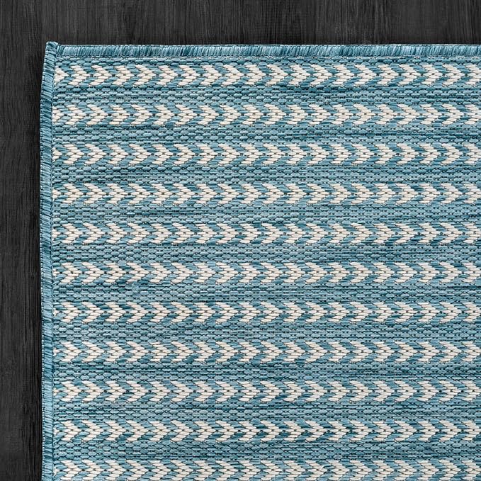 Washable Outdoor Rug 5x7 Modern Area Rugs Outdoor Carpets Striped Pattern Non Shedding Waterproof Easy Clean Patio Deck Porch Living Room Bedroom Garden RV (5 X 7 Aqua)