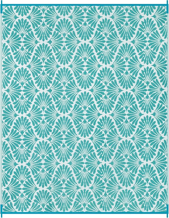Lahome Outdoor Plastic Straw Rugs 8x10 Waterproof, Reversible Rv Outdoor Rugs for Camping, Large Outside Carpet for Camper Picnic Beach Pool Patio Deck, Teal 8'x10'