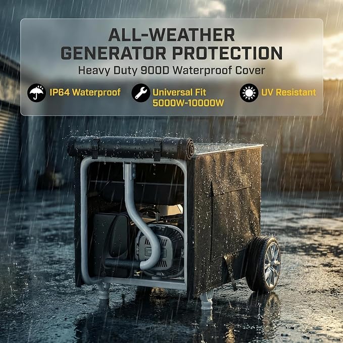 [New Upgraded] 900D Heavy Duty Waterproof Generator Cover, Generator Cover for Outside, 32"L x 24"W x 24"H Cover Universal 5000W-10000W Outdoor Generator Storage Box, All Season Protection, Black