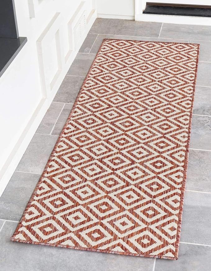 Unique Loom Jill Zarin Outdoor Collection Area Rug - Costa Rica (2' x 8' Runner, Rust Red/ Ivory)