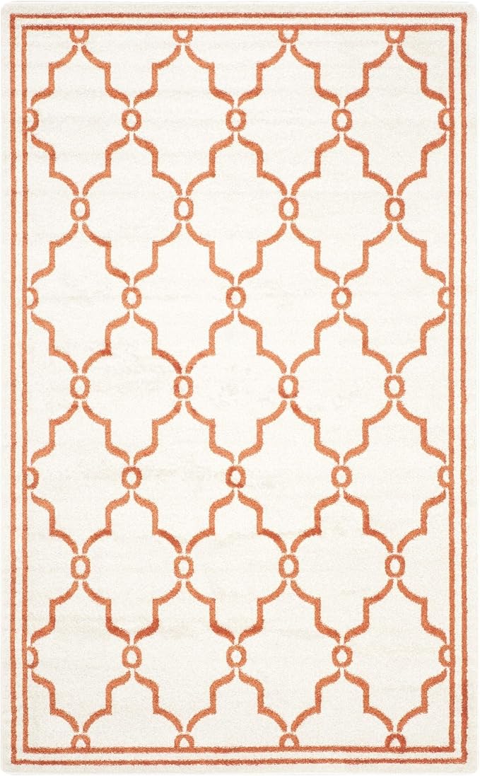 SAFAVIEH Amherst Collection Area Rug - 9' x 12', Beige & Orange, Trellis Design, Non-Shedding & Easy Care, Ideal for High Traffic Areas in Living Room, Bedroom (AMT414F)