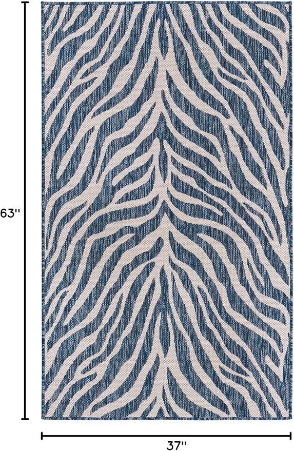 Unique Loom Outdoor Safari Collection Area Rug - Tsavo (3' 1" x 5' 3" Rectangle, Blue/ Ivory)