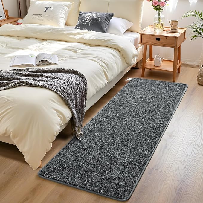 Chicrug Memory Foam 2x6 Runner Rugs for Hallway Entryway Bedroom | Low-Pile Soft Carpet Runner Rug for Kitchen, 6ft Kids Rug for Bedside Dorm Room, Dark Grey and White